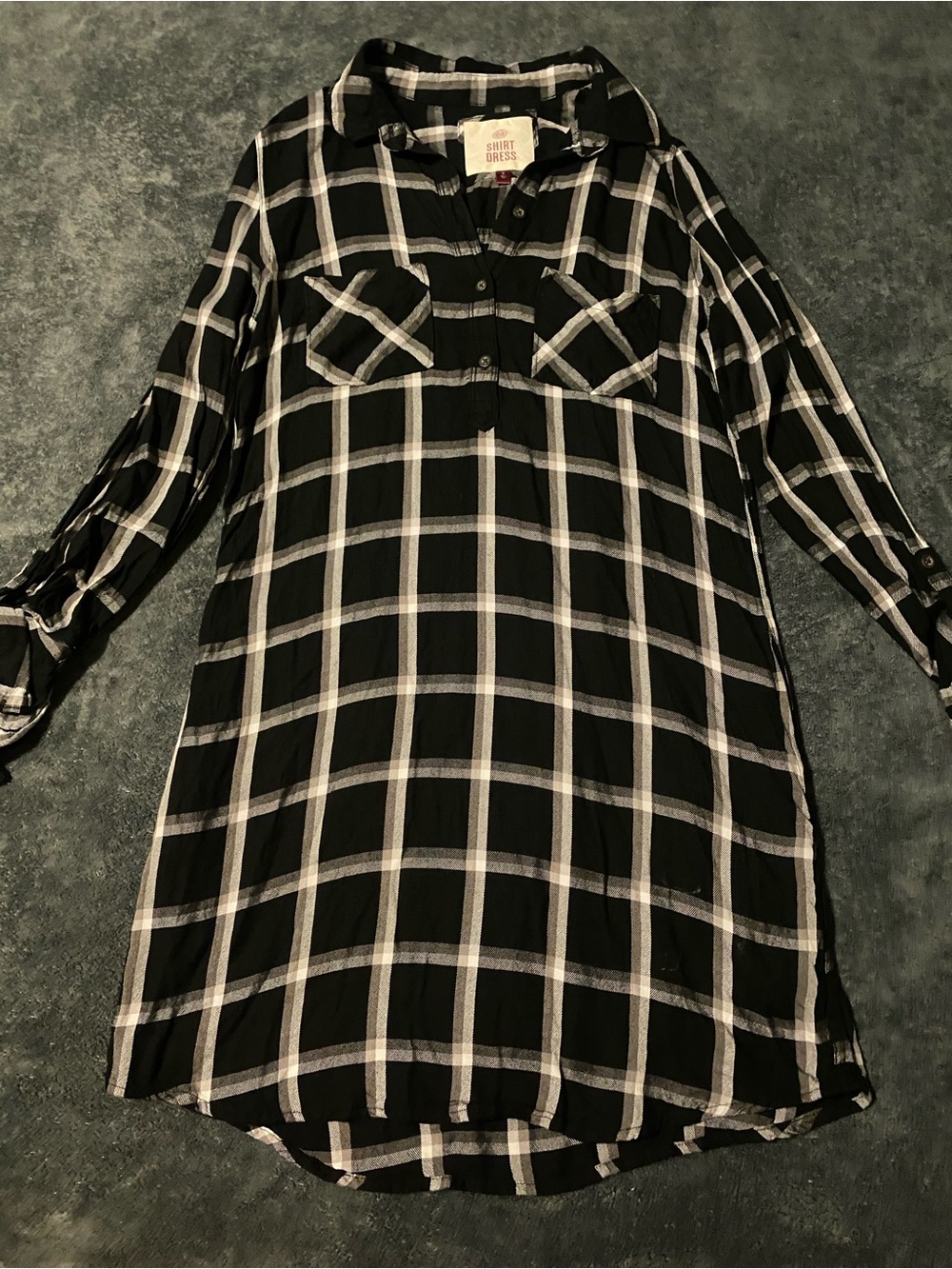 SO Black and White Plaid Long Sleeve Shirt Dress